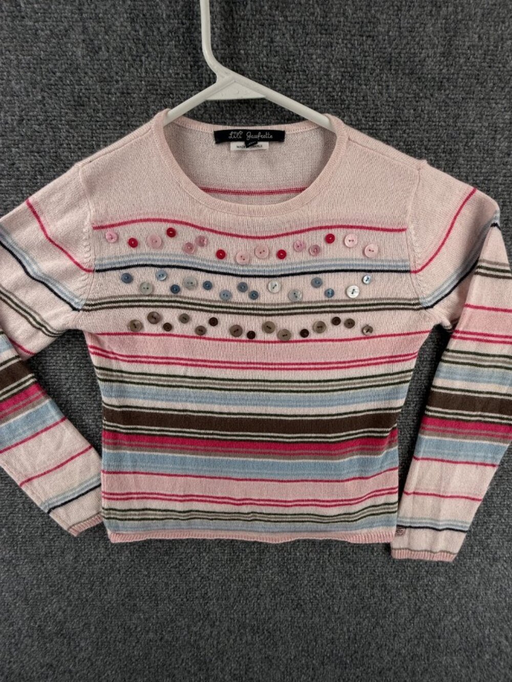 Lili Gaufrette Girls Pink Sweater France Made Size 8 Years Embellished Striped
